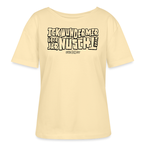 Berliner Spruch-ICK WUNDER MIR über jar nüscht mehr-Rundhals Frauen Bio-T-Shirt - schwarz gerahmte Buchstaben auf Cremefarben Stoff