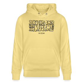 Berliner Spruch-ICK WUNDER MIR ÜBER JAR NÜSCHT MEHR-Unisex Bio-Hoodie - schwarzer Print auf Gelbem Hoodie