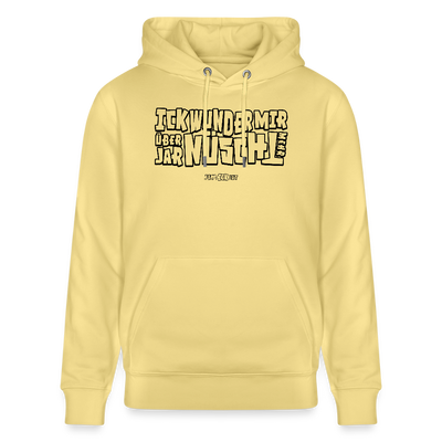 Berliner Spruch-ICK WUNDER MIR ÜBER JAR NÜSCHT MEHR-Unisex Bio-Hoodie - schwarzer Print auf Gelbem Hoodie