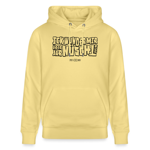 Berliner Spruch-ICK WUNDER MIR ÜBER JAR NÜSCHT MEHR-Unisex Bio-Hoodie - schwarzer Print auf Gelbem Hoodie