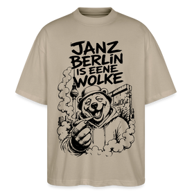 JANZ BERLIN IS EENE WOLKE-Der kiffende Berlin Bär-Oversized Unisex Bio T-Shirt - Steingrau