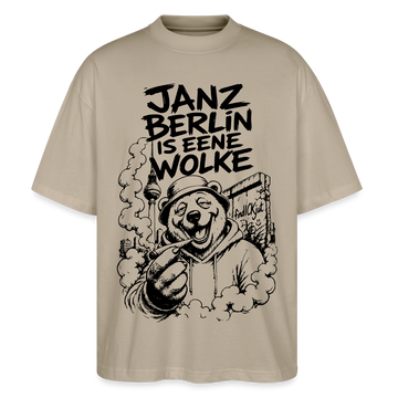 JANZ BERLIN IS EENE WOLKE-Der kiffende Berlin Bär-Oversized Unisex Bio T-Shirt - Steingrau
