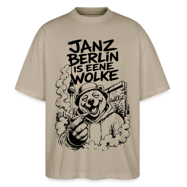 JANZ BERLIN IS EENE WOLKE-Der kiffende Berlin Bär-Oversized Unisex Bio T-Shirt - Steingrau