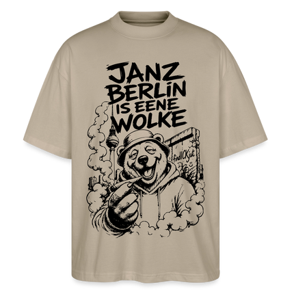 JANZ BERLIN IS EENE WOLKE-Der kiffende Berlin Bär-Oversized Unisex Bio T-Shirt - Steingrau