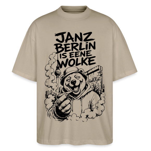 JANZ BERLIN IS EENE WOLKE-Der kiffende Berlin Bär-Oversized Unisex Bio T-Shirt - Steingrau