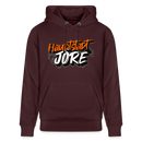 Unisex Hoodie mit 'HAUPTSTADTJÖRE' Brustprint, 100% Bio-Baumwolle, fair produziert, extra kuschelig, mit Berliner Style und hochwertiger Verarbeitung. - farbe Maroon