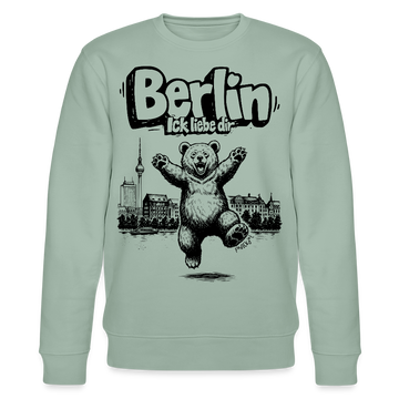 Berlin Souvenir-Unisex Bio-Sweatshirt-BERLIN ICK LIEBE DIR - Helles Graugrün