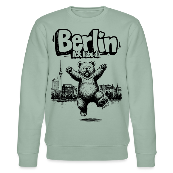 Berlin Souvenir-Unisex Bio-Sweatshirt-BERLIN ICK LIEBE DIR - Helles Graugrün