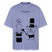Violettes Oversized Berlin Shirt mit schwarzem „OHNE WORTE“-Design, Zauberhut, ausgestrecktem Mittelfinger und kleinem Bären als Magier.