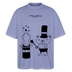 Violettes Oversized Berlin Shirt mit schwarzem „OHNE WORTE“-Design, Zauberhut, ausgestrecktem Mittelfinger und kleinem Bären als Magier.