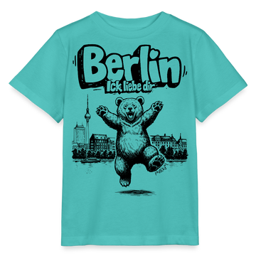 Berlin Souvenir-Kinder T-Shirt Bio-BERLIN ICK LIEBE DIR - Poolblau