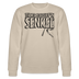 Beiger Unisex Pullover mit dem Aufdruck Original Berliner Spruch„JEH MIR NICH UFFN SENKEL“ in schwarzer Schrift, klassischer Rundhalsausschnitt aus Bio-Baumwolle.