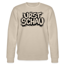 beige farbener Bio Unisex Sweater mit schwarzem Letter-Print „URST SCHAU“ – berliner ostalgie & berliner schnauze Statement, reguläre Passform.