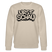 beige farbener Bio Unisex Sweater mit schwarzem Letter-Print „URST SCHAU“ – berliner ostalgie & berliner schnauze Statement, reguläre Passform.