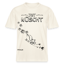 Weihnachtsdesign “JIBT NÜSCHT” mit Schlitten und fliegenden Geschenken auf Unisex Bio-T-Shirt, locker geschnitten, 215 g/m², Berlin Dialekt Motiv.Naturweiß  mit schwarzem print