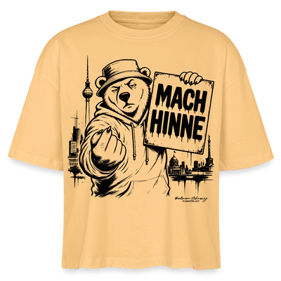 Berlin Shirt- MACH HINNE-Frauen Boxy Bio-T-Shirt mit Berliner Skyline - Mispel