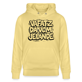 Berliner Kultspruch-VAFATZ DA VOM JELÄNDE-Unisex Bio-Hoodie - Gelb Viva 