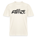 naturweisses, locker geschnittenes Unisex T-Shirt mit großem schwarzen Schriftzug „ATZE“, bei dem zwischen dem Buchstaben T und Z eine Illustration von zwei cartoonartigen Bären im Hoodie und Cap sitzt; die Bären stehen eng beieinander, legen den Arm umeinander und zeigen kumpelhaft nach vorn, darunter der Text „Berliner Schnauze – FINDICKJUT“, Symbol für Freundschaft, Besties und Brüder im Berliner Style.