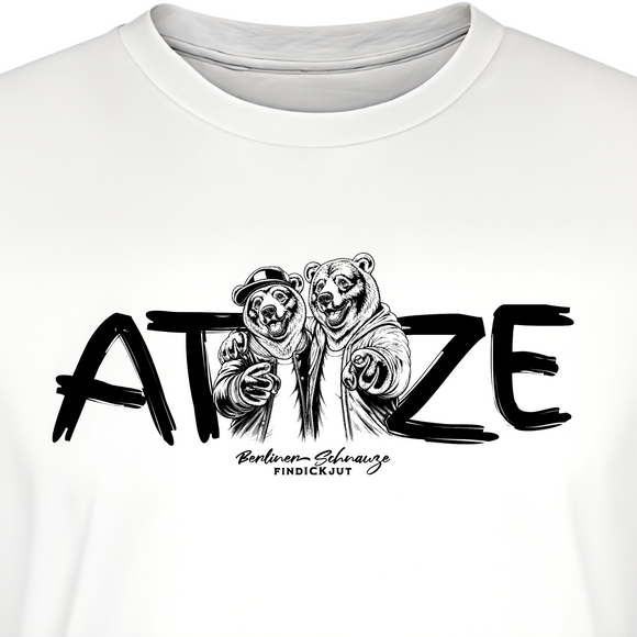 ATZE T-Shirt in Weiß mit zwei gezeichneten Bären als Berliner Atzen, ideales Freundschafts-Shirt für Kumpels-zoomansicht
