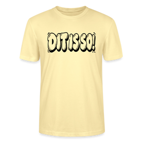 Hellgelbes Berlin Shirt mit schwarzem, grossen „Dit is so!“ Schriftzug in auffälliger Bubble-Schrift auf der Vorderseite.