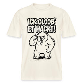 naturweisses Unisex Berlin Shirt mit schwarzem Print Berliner Spruch „ICK GLOOB ET HACKT“ und Berliner Bären, der sich ungläubig an den Kopf tippt