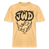 hellgelbes Relaxed Fit Shirt aus Bio-Baumwolle mit schwarz gerahmten Print-Berliner Bär in Hängematte, darüber in Bubbleschrift "JWD"
