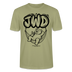 Unisex Berlin T-Shirt in nebelgrün mit großem JWD-Schriftzug und entspanntem Bären in der Hängematte als schwarzem Frontprint