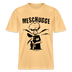 Berlin Shirt- hellgelbes T-Shirt mit großem schwarzen Schriftzug "MESCHUGGE" und comicartiger Figur, der vor Aufregung der Kopf explodiert, im Berliner Schnauze Stil