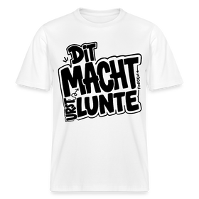 weisses Relaxed Fit Unisex Bio‑T‑Shirt, Berlin Shirt mit Spruch „DIT MACHT URST LUNTE“ (berliner schnauze), schwarzer Statement‑Print im Comic-Style