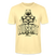 Berlin T-Shirt in zartem creme-gelb mit meditierendem Bären und Aufdruck „Nüscht muss ick“ im Berliner Dialekt, Streetwear-Design von findICKjut