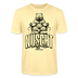 Berlin T-Shirt in zartem creme-gelb mit meditierendem Bären und Aufdruck „Nüscht muss ick“ im Berliner Dialekt, Streetwear-Design von findICKjut