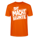 Orangefarbenes leichtes, Unisex Bio T‑Shirt mit weißem Print „DIT MACHT URST LUNTE“, Berlin Shirt im Berliner Schnauze Stil, Frontansicht
