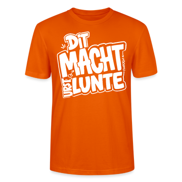 Orangefarbenes leichtes, Unisex Bio T‑Shirt mit weißem Print „DIT MACHT URST LUNTE“, Berlin Shirt im Berliner Schnauze Stil, Frontansicht