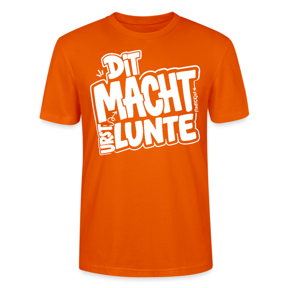 Orangefarbenes leichtes, Unisex Bio T‑Shirt mit weißem Print „DIT MACHT URST LUNTE“, Berlin Shirt im Berliner Schnauze Stil, Frontansicht