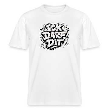 Berlin Statement Shirt-: „ICK DARF DIT“ im Comic/Cartoon-Look, schwarzer Frontdruck auf Weiß.