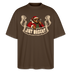 Berliner Bär mit Weihnachtsmütze, Sonnenbrille und Zigarre und dem Schriftzug "JIBT NÜSCHT" auf dem dunkelbraunen Oversized Unisex T-Shirt für Weihnachtsmuffel, aus 100% Bio Baumwolle