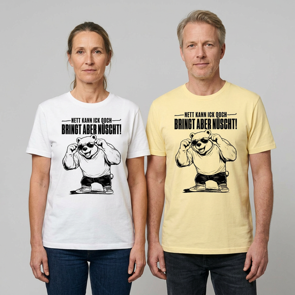 leichtes Berliner Bär Shirt-mit Berliner Bär und Spruch-NETT KANN ICK OOCH BRINGT ABER NÜSCHT
