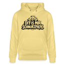 Unisex Bio Hoodie mit Aufdruck liegender Berliner Bär auf Schriftzug „DIT IS MIR SCHNURZPIEPE“, hellgelber Kapuzenpullover mit Kängurutasche als Berlin Souvenir mit echter Berliner Schnauze.