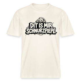Relaxed Fit Unisex Bio T‑Shirt mit Print „DIT IS MIR SCHNURZPIEPE“ und darauf liegendem Berliner Bär – perfekt als Berlin Souvenir mit Berliner Schnauze.