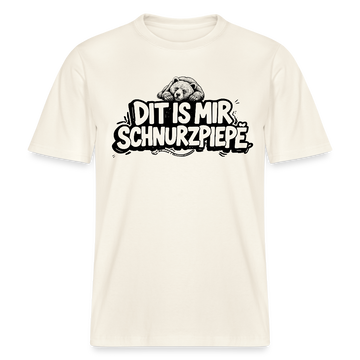 Relaxed Fit Unisex Bio T‑Shirt mit Print „DIT IS MIR SCHNURZPIEPE“ und darauf liegendem Berliner Bär – perfekt als Berlin Souvenir mit Berliner Schnauze.