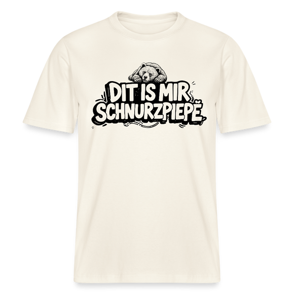 Relaxed Fit Unisex Bio T‑Shirt mit Print „DIT IS MIR SCHNURZPIEPE“ und darauf liegendem Berliner Bär – perfekt als Berlin Souvenir mit Berliner Schnauze.