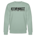 Hell Graugrüner Unisex Sweater mit Rundhalsausschnitt und Berliner Spruch „KEENE ANGST ICK TU SIE NÜSCHT“ in schwarzer Schrift, mittig auf der Brust platziert, ergänzt mit einem grimmig guckenden Cartoon-Engel zwischen den Wörtern