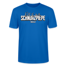 Blaues Unisex T-Shirt mit weißer Aufschrift "Dit is mir SCHNURZPIEPE" in Berliner Schnauze, 100% Bio Baumwolle, lässiger Schnitt,Design by findickjut.de