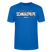 Blaues Unisex T-Shirt mit weißer Aufschrift "Dit is mir SCHNURZPIEPE" in Berliner Schnauze, 100% Bio Baumwolle, lässiger Schnitt,Design by findickjut.de