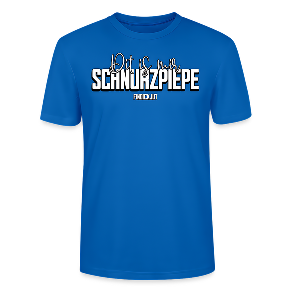 Blaues Unisex T-Shirt mit weißer Aufschrift "Dit is mir SCHNURZPIEPE" in Berliner Schnauze, 100% Bio Baumwolle, lässiger Schnitt,Design by findickjut.de