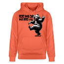 Unisex Hoodie mit Berliner Schnauze Spruch in schwarz „ICK MACH WAT ICK WILL“ -Illustration vom tanzenden Berliner Bär mit erhobenem Mittelfinger-aus Bio-Baumwolle hellrot