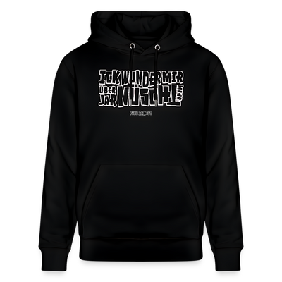 Berliner Spruch in weiss-umrandeten Buchstaben-ICK WUNDER MIR ÜBER JAR NÜSCHT MEHR-auf Bio Hoodie schwarz