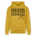 Bio Unisex Hoodie in Ocker mit Aufdruck „JEH MIR NICH uffn Senkel“ in Grossbuchstaben– Berliner Spruch, 100% Bio-Baumwolle, Kapuze mit Kordeln, Kängurutasche.