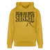 Bio Unisex Hoodie in Ocker mit Aufdruck „JEH MIR NICH uffn Senkel“ in Grossbuchstaben– Berliner Spruch, 100% Bio-Baumwolle, Kapuze mit Kordeln, Kängurutasche.
