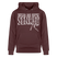 Unisex Hoodie in Bordeaux mit weißem Berliner Sprüche Print „JEH MIR NICH UFF’N SENKEL“ und Schnürsenkel-Illustration.